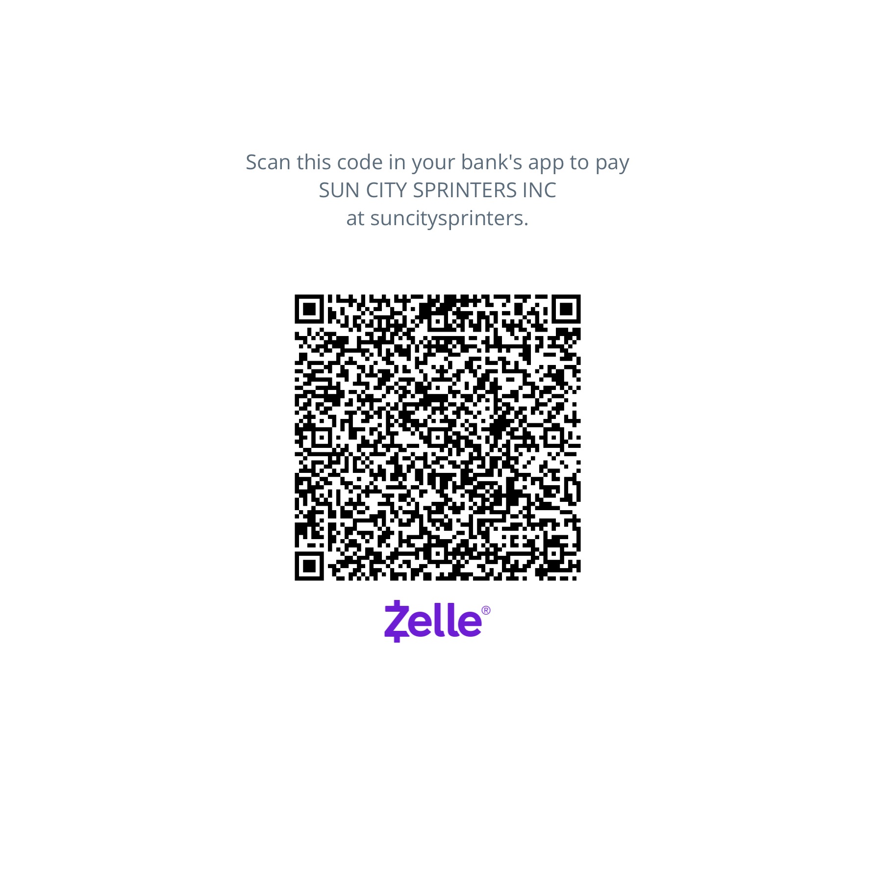 Zelle QR Code for Sun City Sprinters